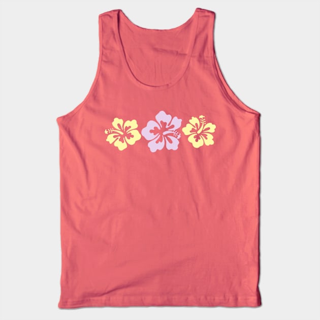 Hibiscus Flowers In Yellow And Lavender Line Art Tank Top by PhotoArts